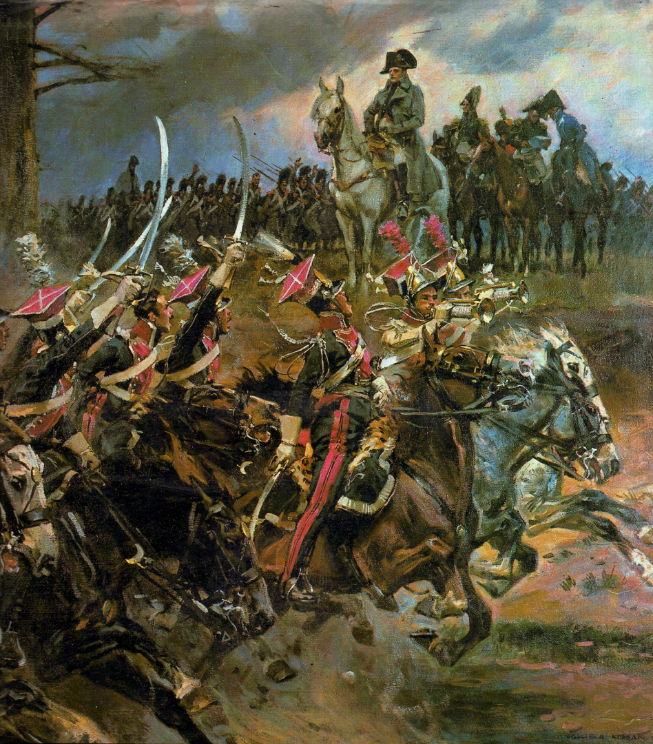 Wojciech Kossak, „Vivat cesarz” – polscy szwoleżerowie przed Napoleonem, il. z: Kazimierz Olszański, „Wojciech Kossak”, Wyd. Zakład Narodowy im. Ossolińskich 1982